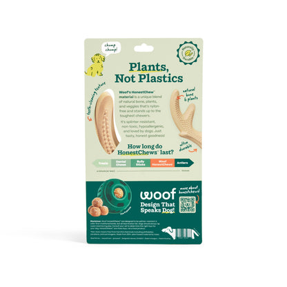 Package of Woof HonestChews dog treat with plant-based packaging