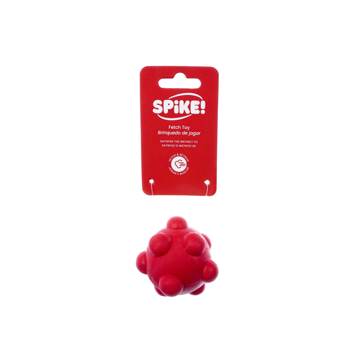Red dog toy with 'Spike!' packaging on a white background