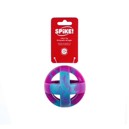 Colourful pet toy with 'Spike!' packaging on a white background