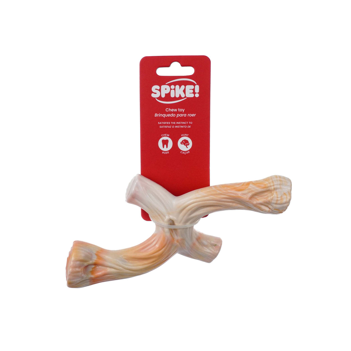 Dog chew toy with red Spike! packaging on a white background