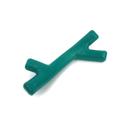 Teal-coloured dog toy on a light gray background