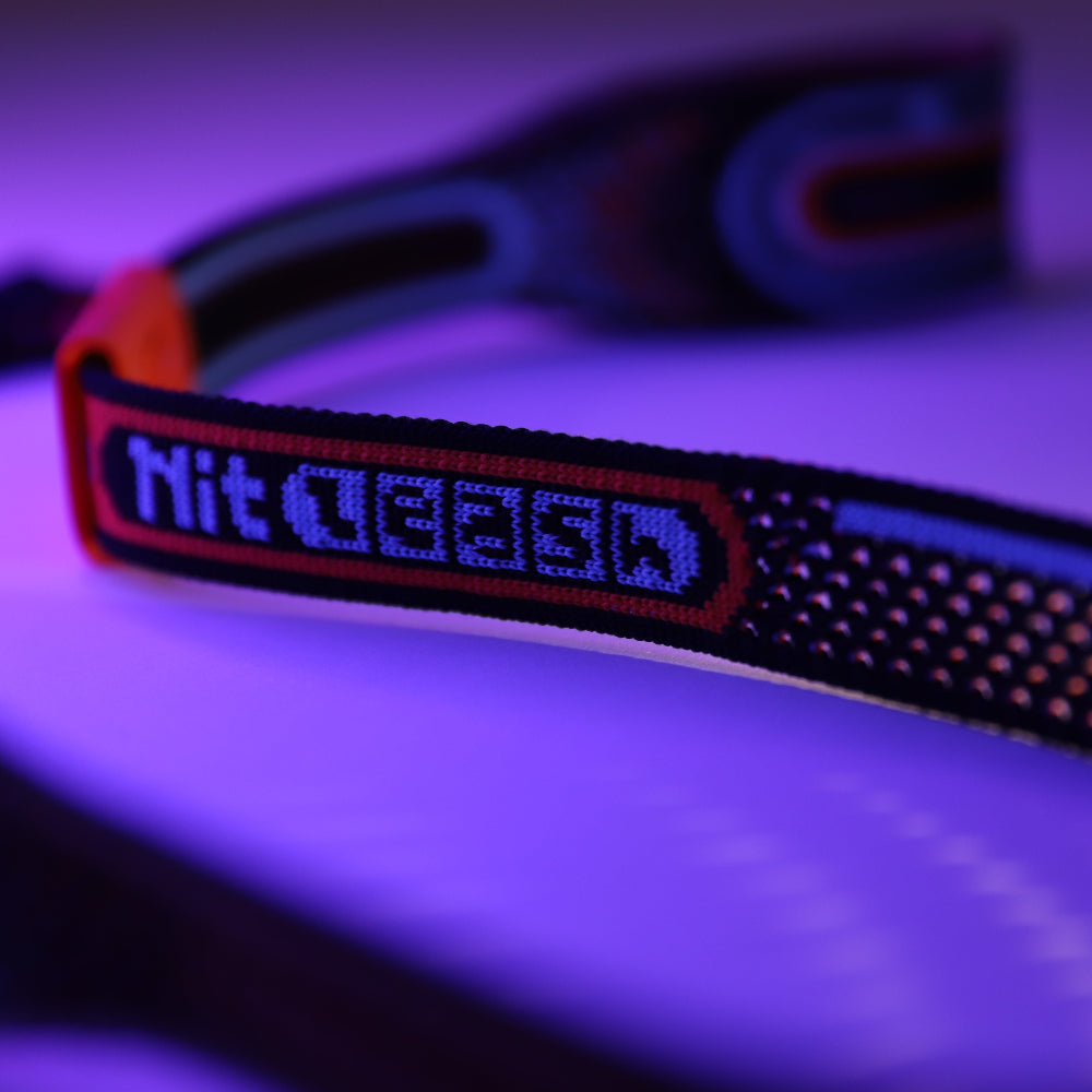 Chron nitleash close up of knitted material with a blue purple filter applied