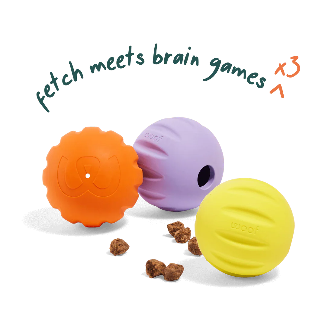 Woof Yellow Flyball 2-in-1 Dog Ball & Puzzle Toy