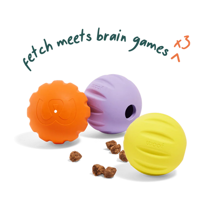 Woof Yellow Flyball 2-in-1 Dog Ball & Puzzle Toy