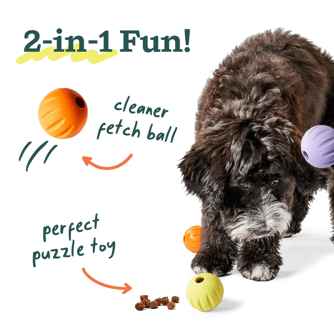 Woof Yellow Flyball 2-in-1 Dog Ball & Puzzle Toy