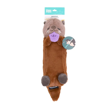 Plush otter toy with packaging on a white background