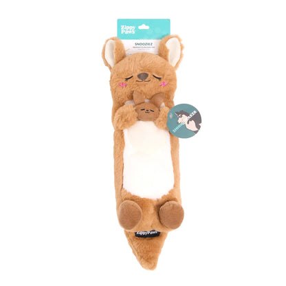 Plush kangaroo dog toy with a white belly on a white background