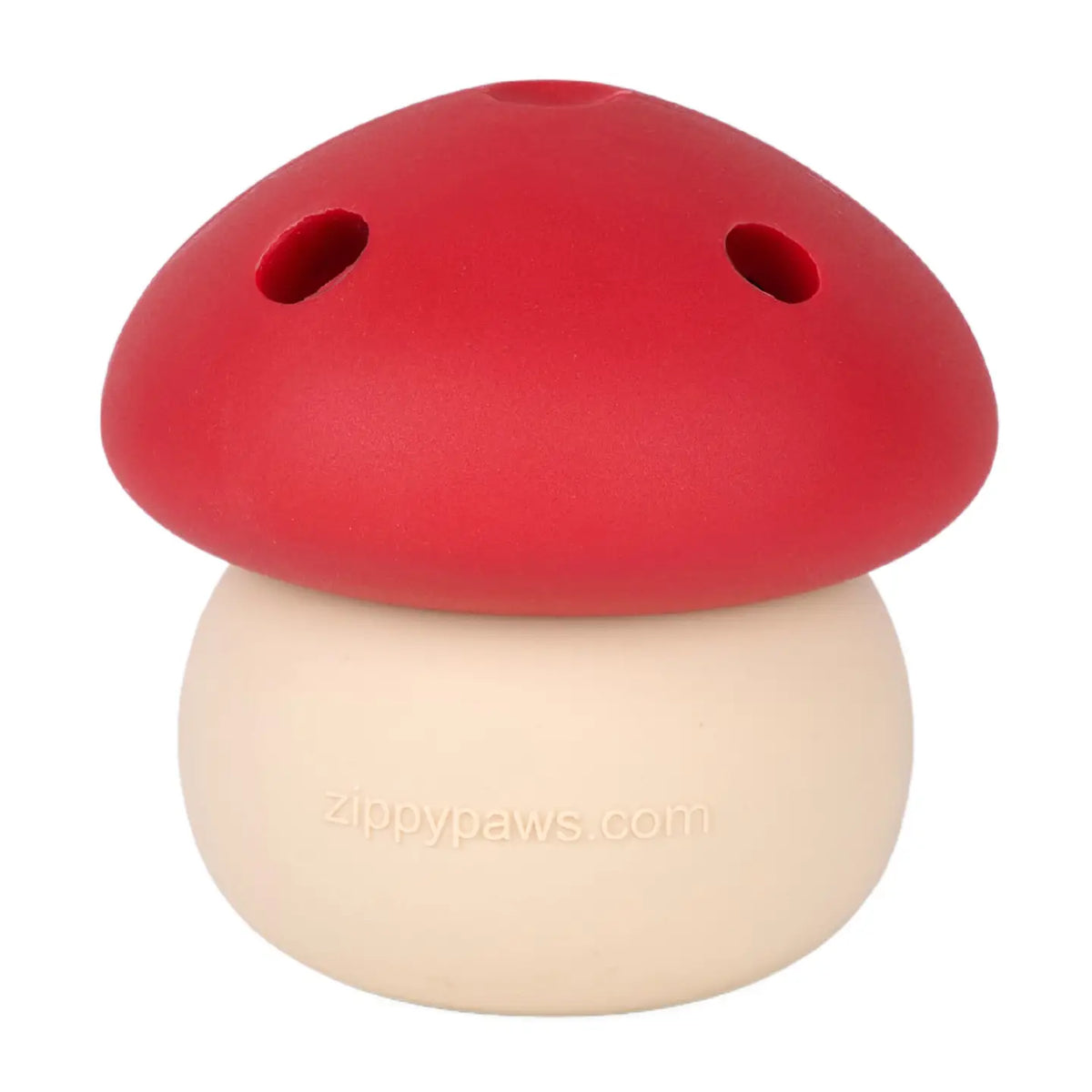 Red and beige mushroom-shaped pet toy with 'ZippyPaws' branding on a white background