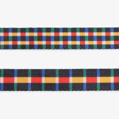 Multicolored plaid fabric on a white background
