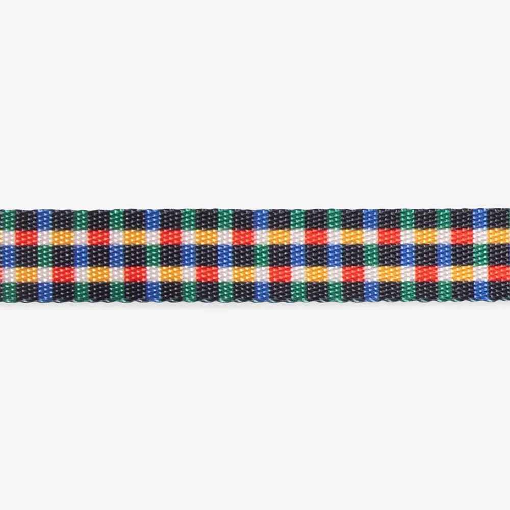 Dog collar fabric with colourful plaid pattern  on a white background