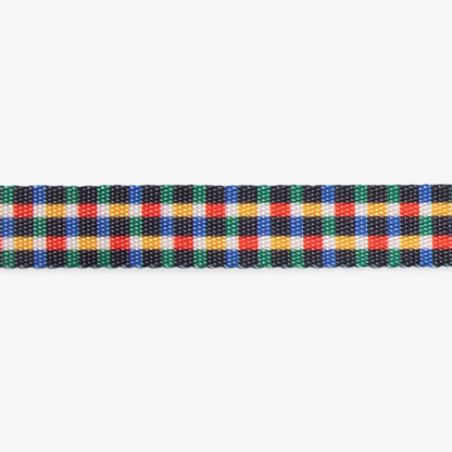 Dog collar fabric with colourful plaid pattern  on a white background