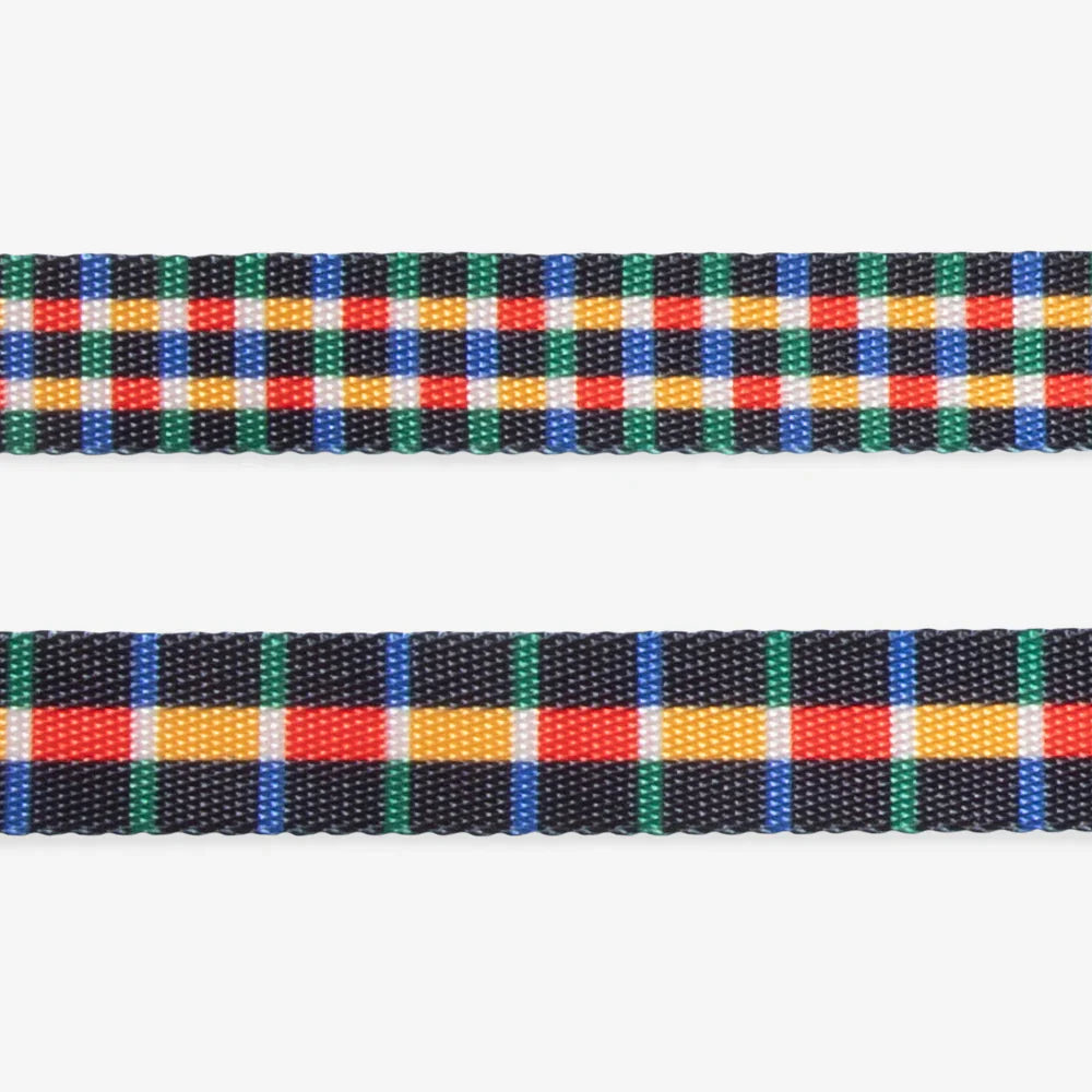 Multicolored striped lead fabric on a white background