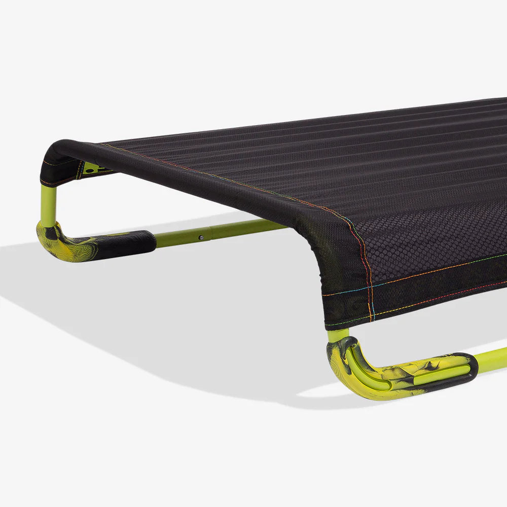 Black and yellow air bed on a white background