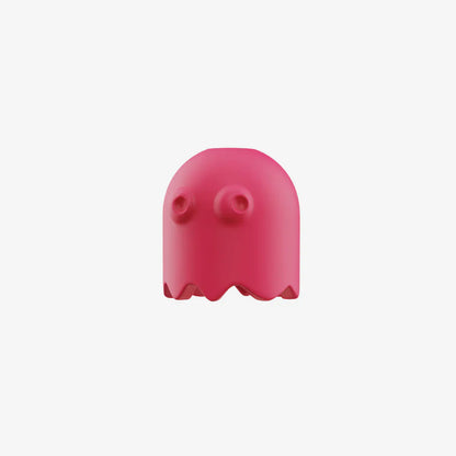Pink ghost-shaped object on a white background